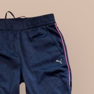 Puma Jogger Sweatpants Size M Fleece Navy/bright pink Stripe Athletic Pants